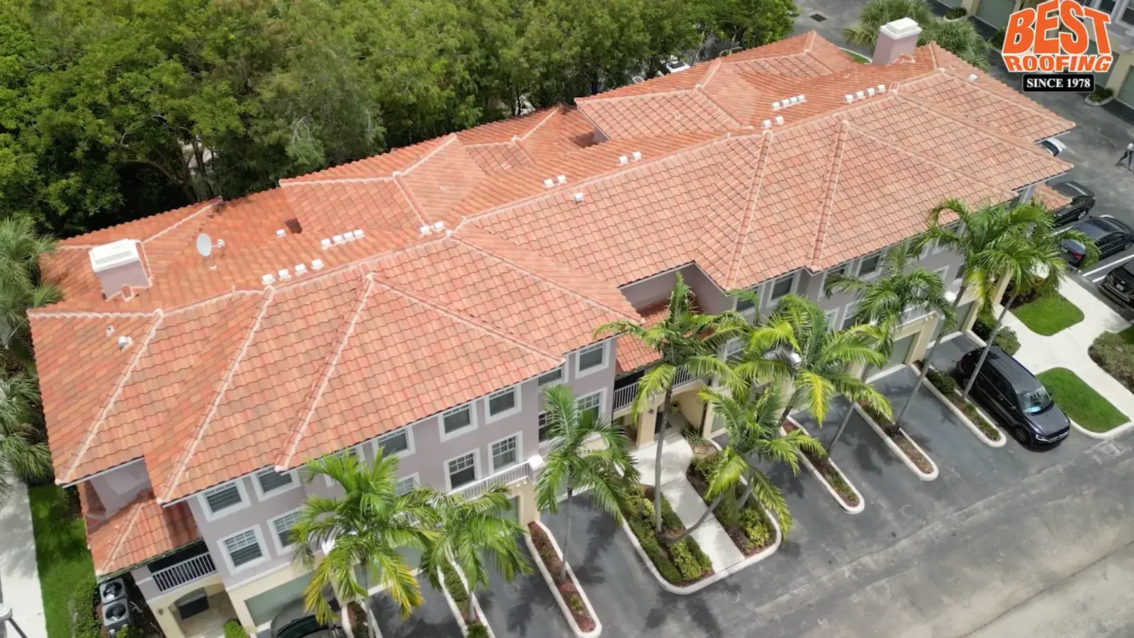 Ariel overview of barrel tile roof in an association